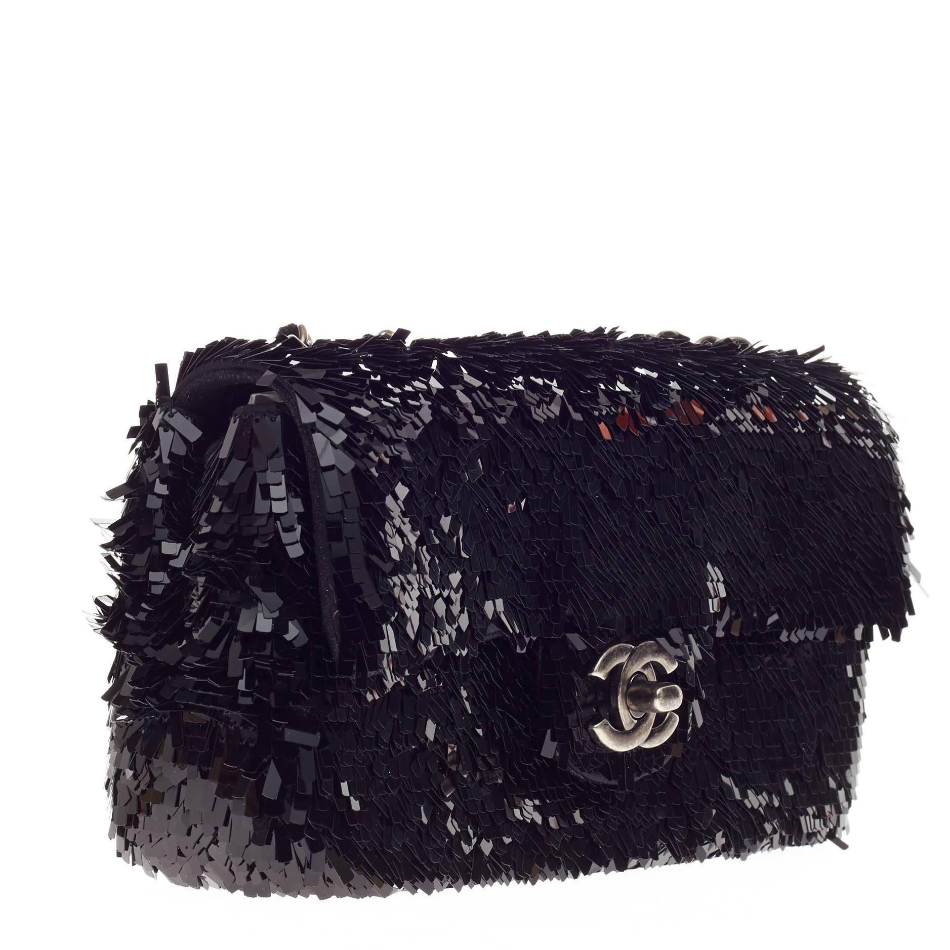 Chanel Flap Bag Embroidered Sequin Small In Good Condition In NY, NY