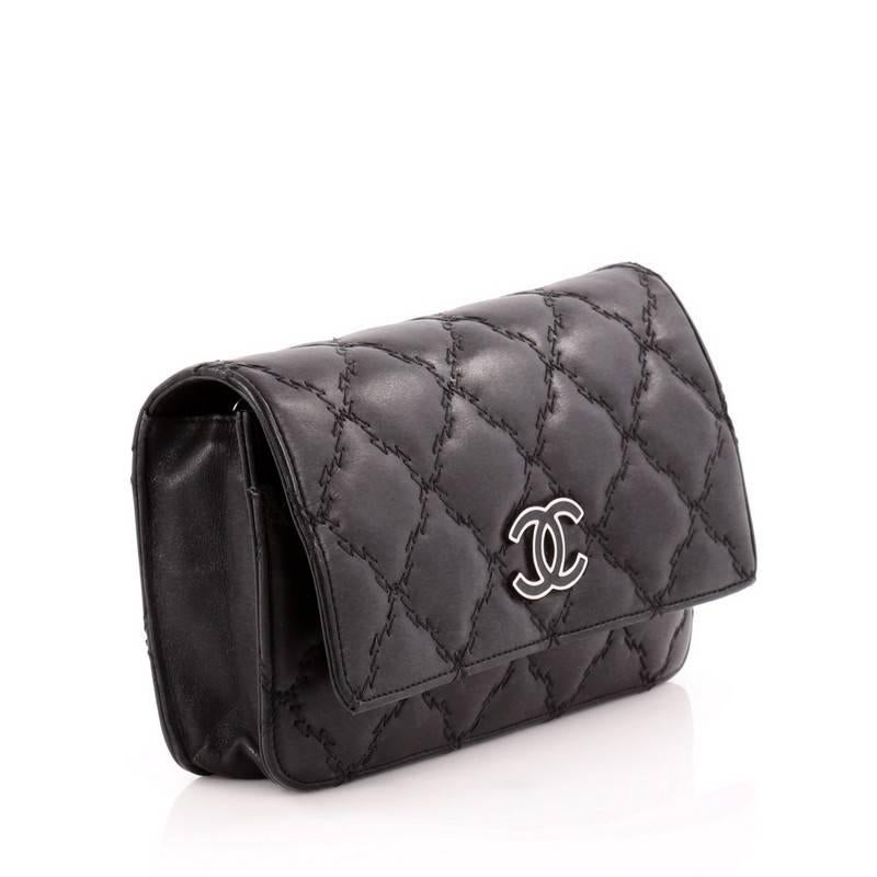 Black Chanel Double Stitch Hampton Wallet On Chain Quilted Leather