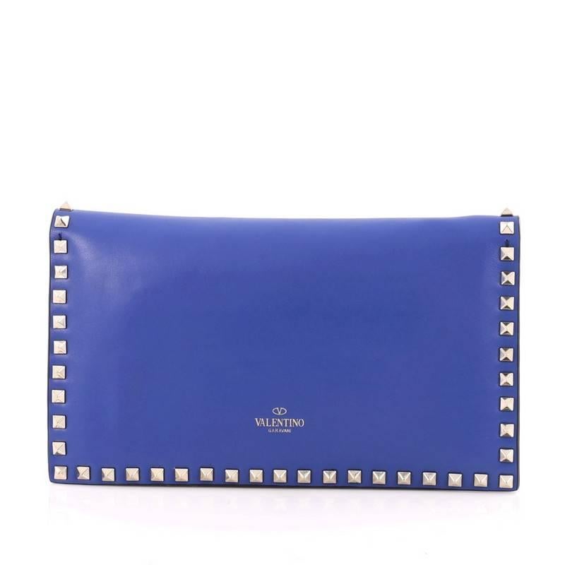 Valentino Rockstud Flap Clutch Leather In Good Condition In NY, NY
