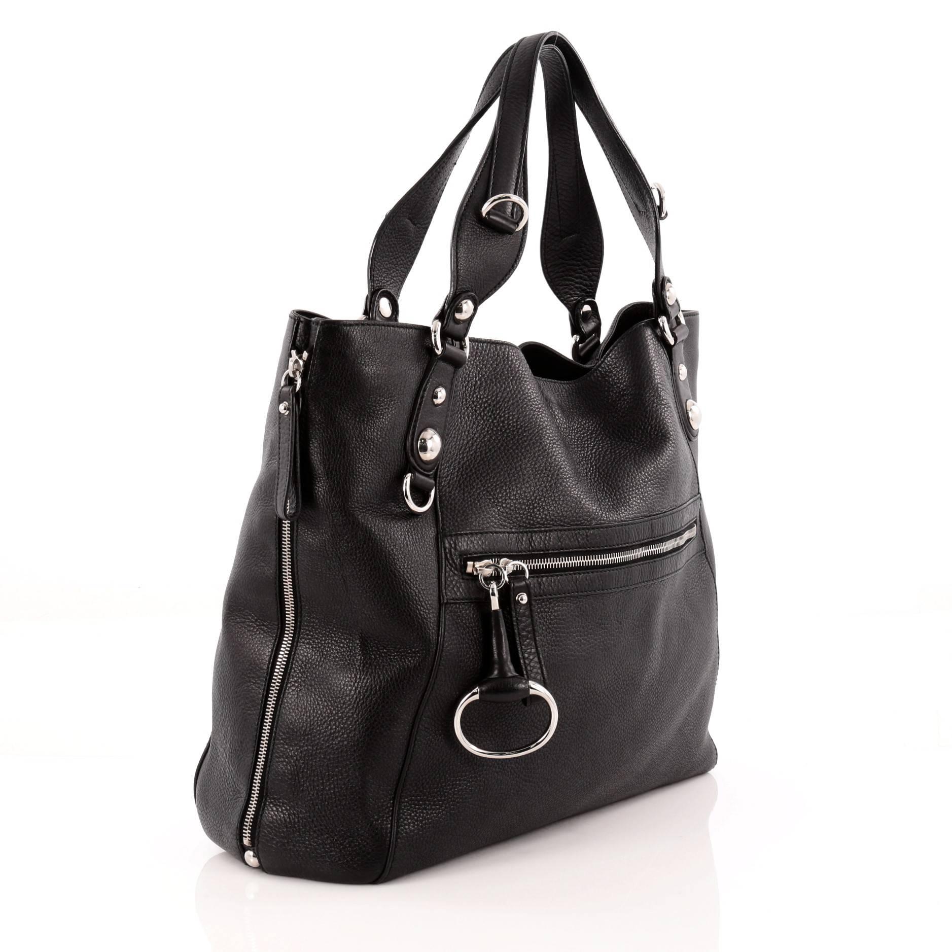 Black Gucci Icon Bit Zip Tote Leather Large