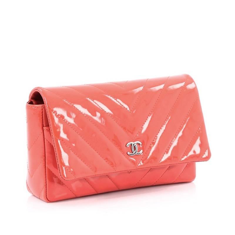 Red Chanel Wallet on Chain Shoulder Bag Chevron Patent