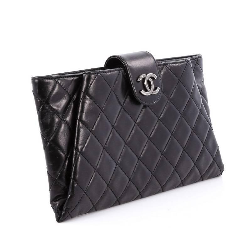 Black Chanel Coco Pleats Clutch Quilted Glazed Calfskin