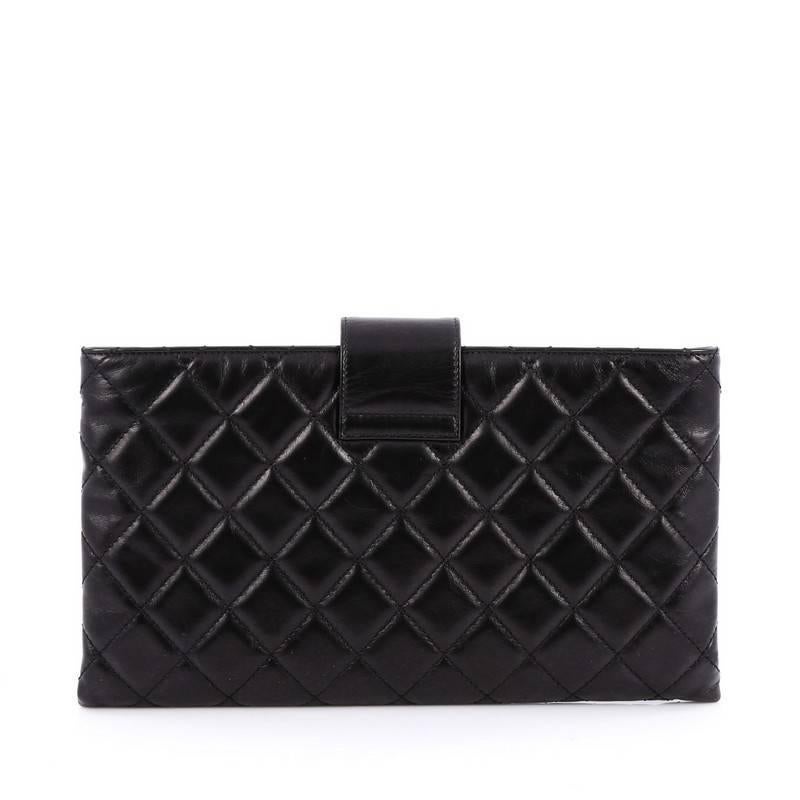 Chanel Coco Pleats Clutch Quilted Glazed Calfskin In Good Condition In NY, NY