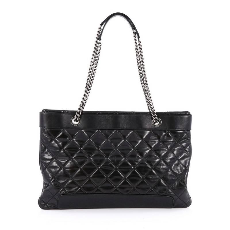 Chanel Aged Chain Logo Shopping Tote Quilted Aged Calfskin Large In Good Condition In NY, NY