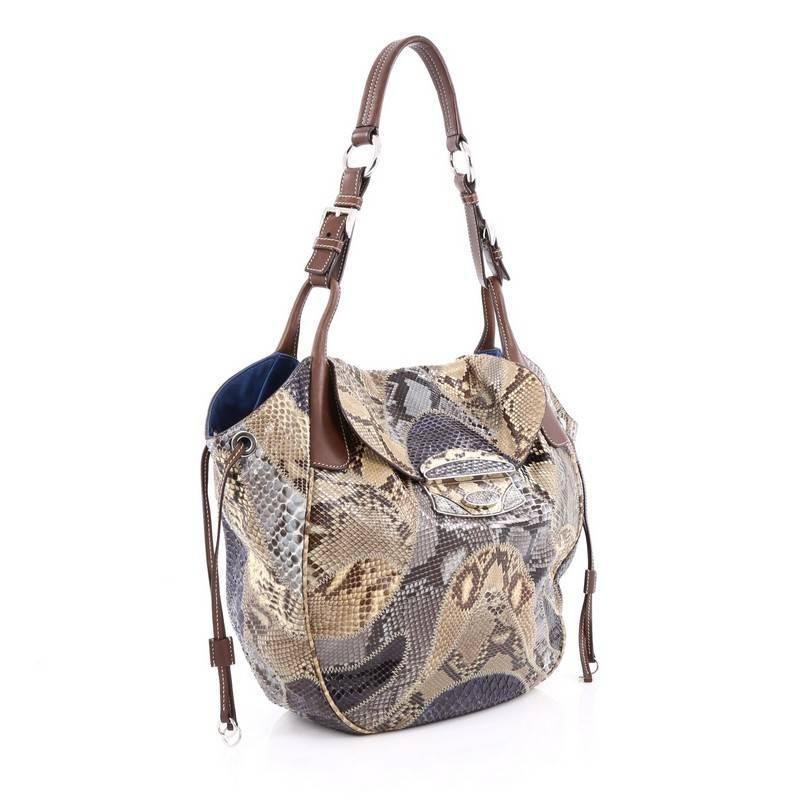 Brown Prada Pushlock Tote Patchwork Python Large