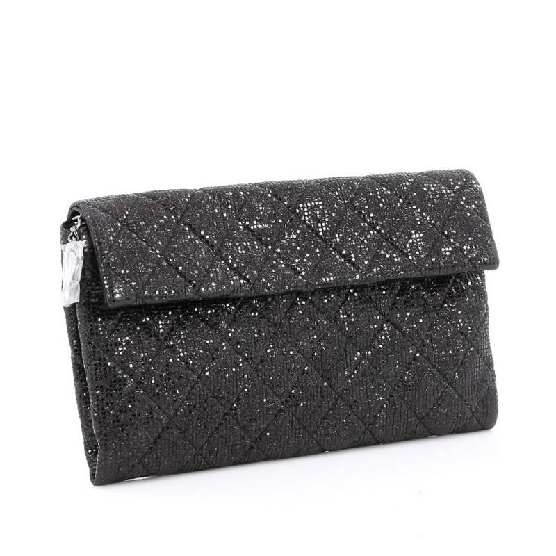 Black  Chanel Chain Flap Crossbody Bag Quilted Iridescent Fabric Small