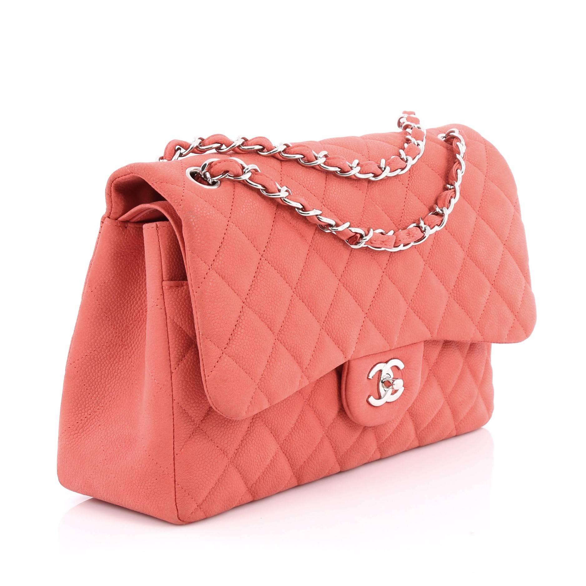 Orange Chanel Classic Double Flap Bag Quilted Matte Caviar Jumbo