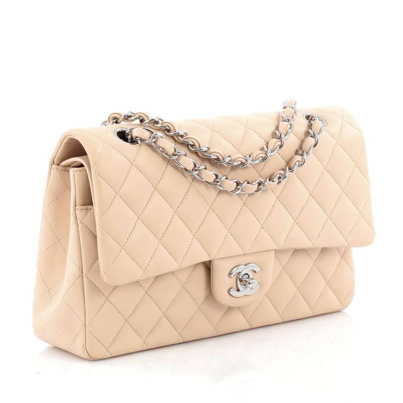 Beige Chanel Classic Double Flap Bag Quilted Lambskin Medium