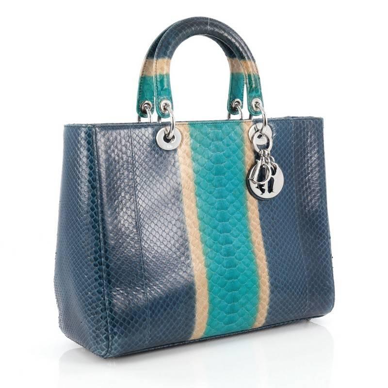 Blue Christian Dior Lady Dior Handbag Python Large
