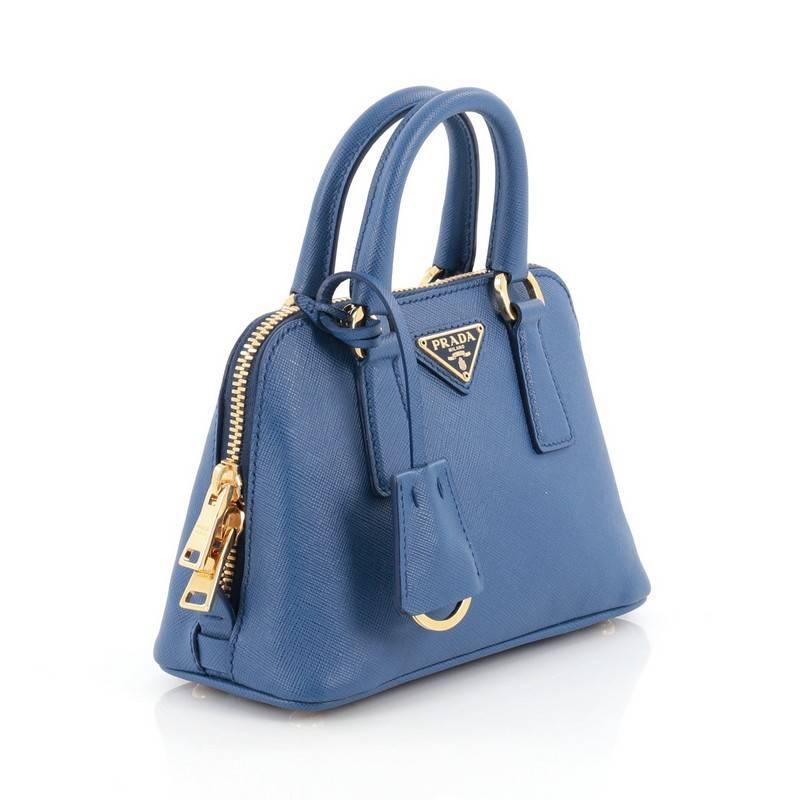 Blue Prada Promenade Handbag Saffiano Leather Mini