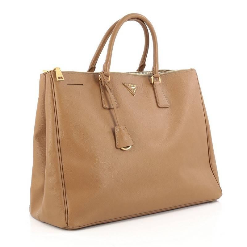 Brown Prada Double Zip Lux Tote Saffiano Leather Large 
