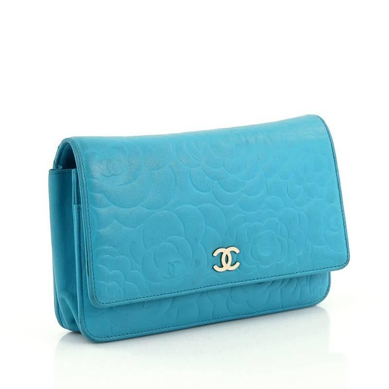Blue Chanel Wallet on Chain Camellia Lambskin 