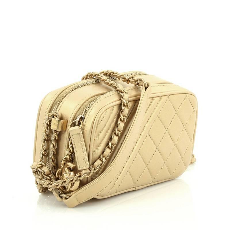 Beige Chanel Coco Boy Camera Bag Quilted Leather Mini
