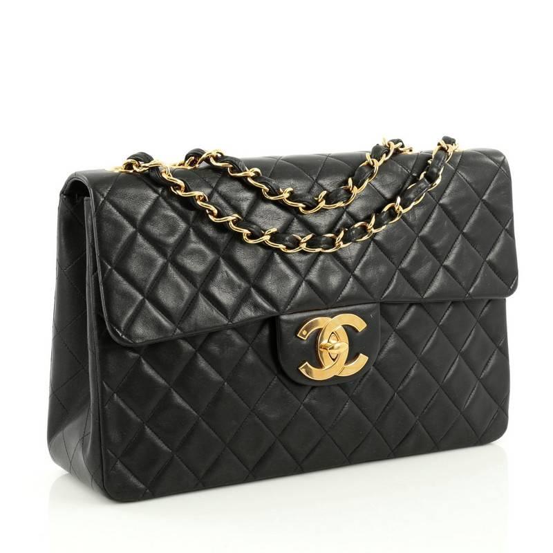 Black Chanel Vintage Classic Single Flap Bag Quilted Lambskin Maxi