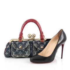Louis Vuitton Sac Fermoir Handtasche Denim mit Alligator GM