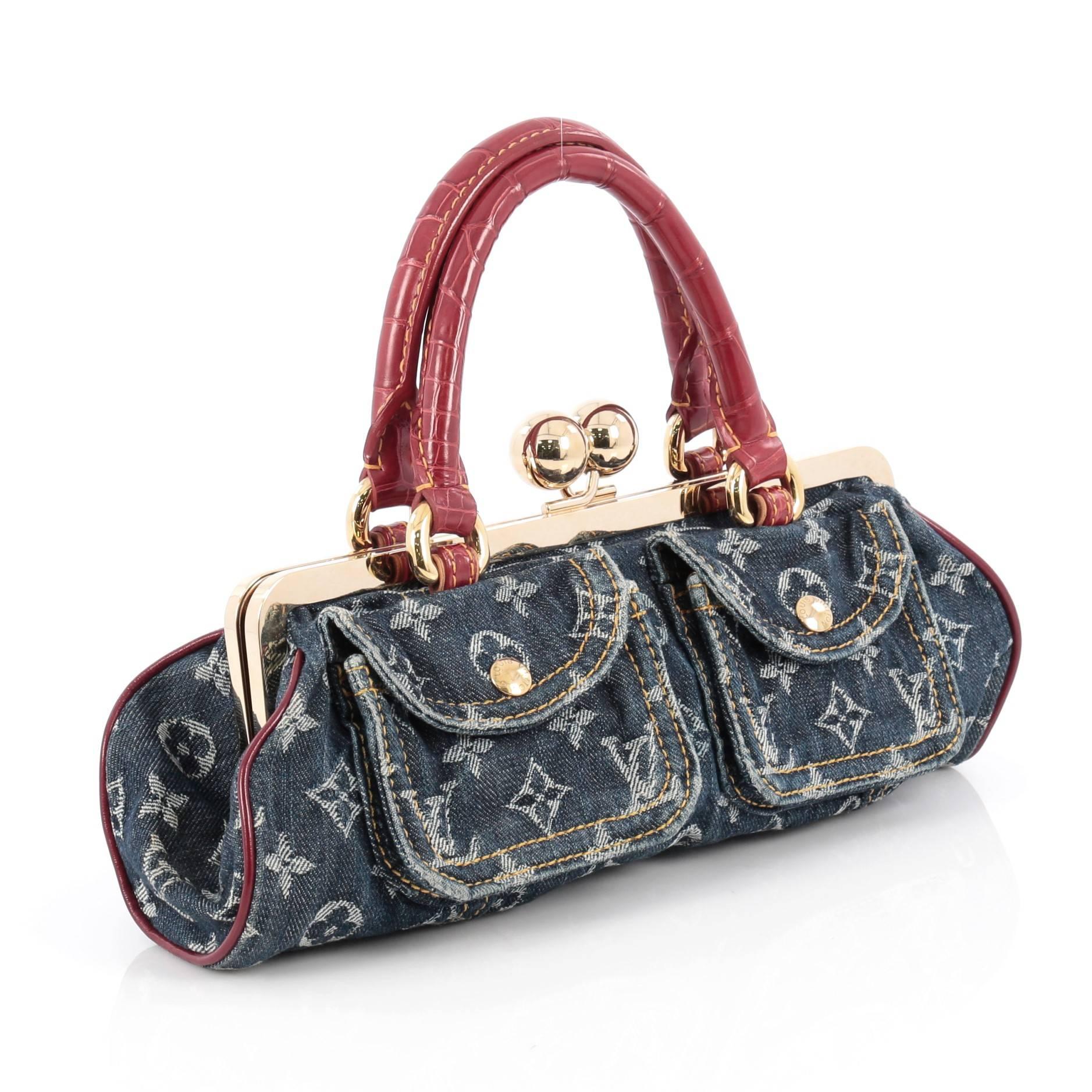 Noir Louis Vuitton Sac Fermoir Sac à main Denim avec GM Alligator