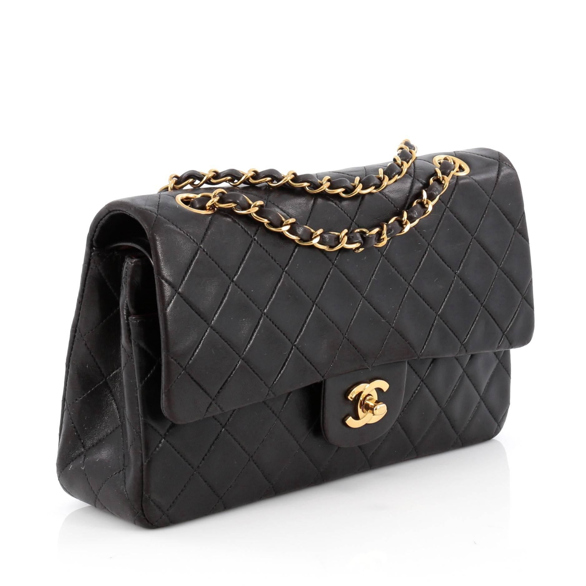 Black Chanel  Vintage Classic Double Flap Bag Quilted Lambskin Medium