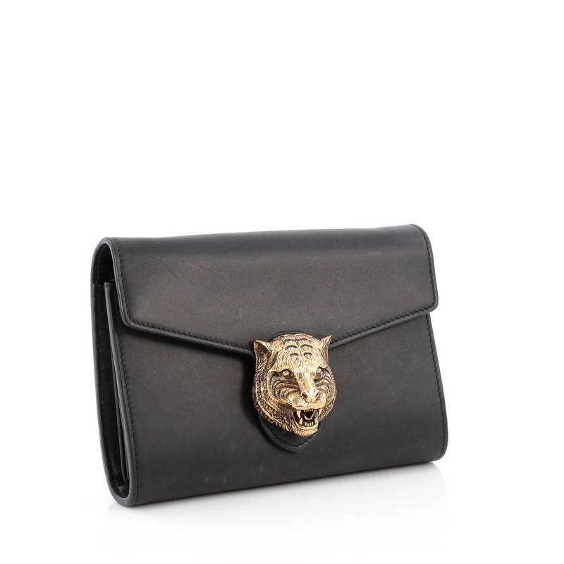 Black Gucci Animalier Chain Wallet Leather