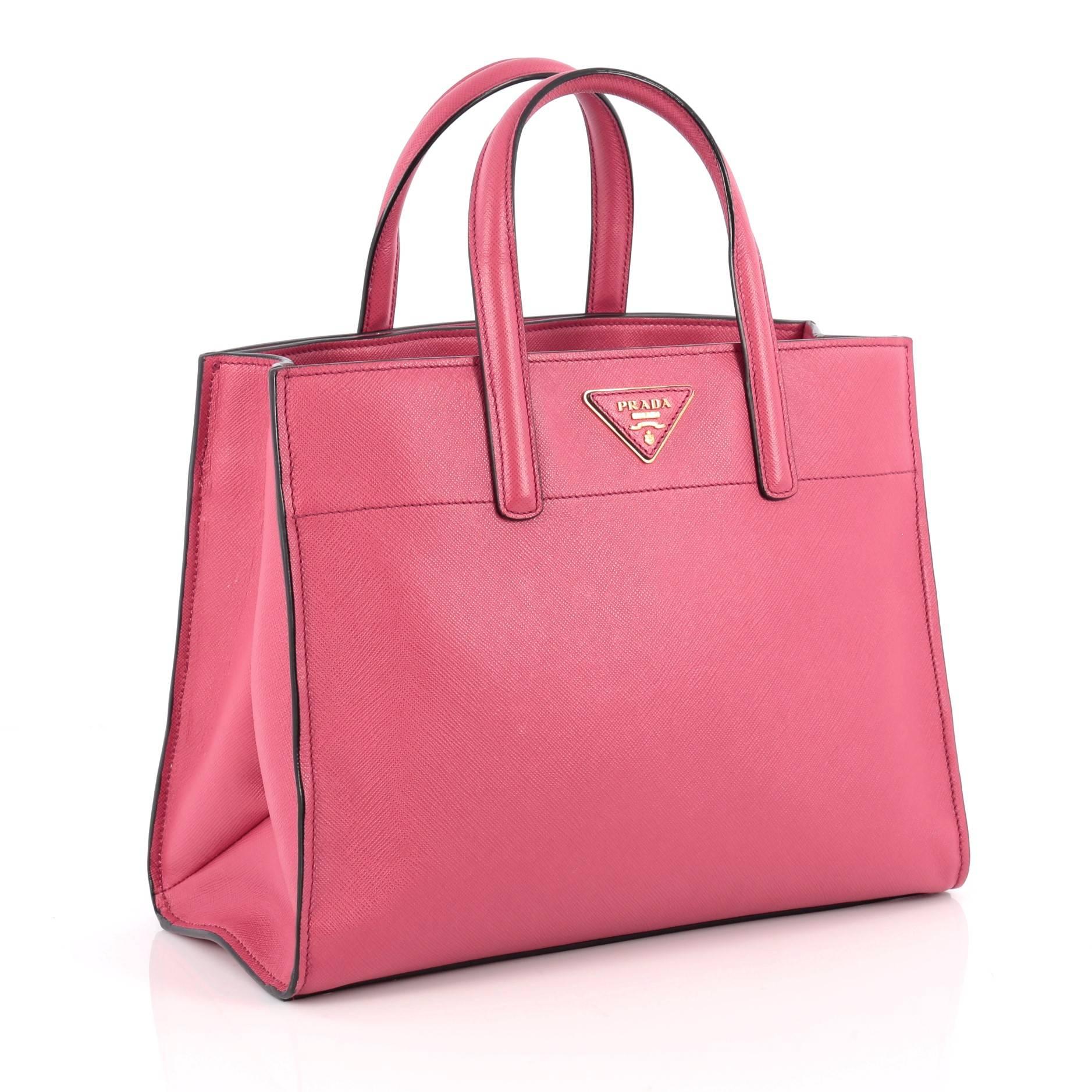 Pink Prada Soft Triple Pocket Convertible Tote Saffiano Leather