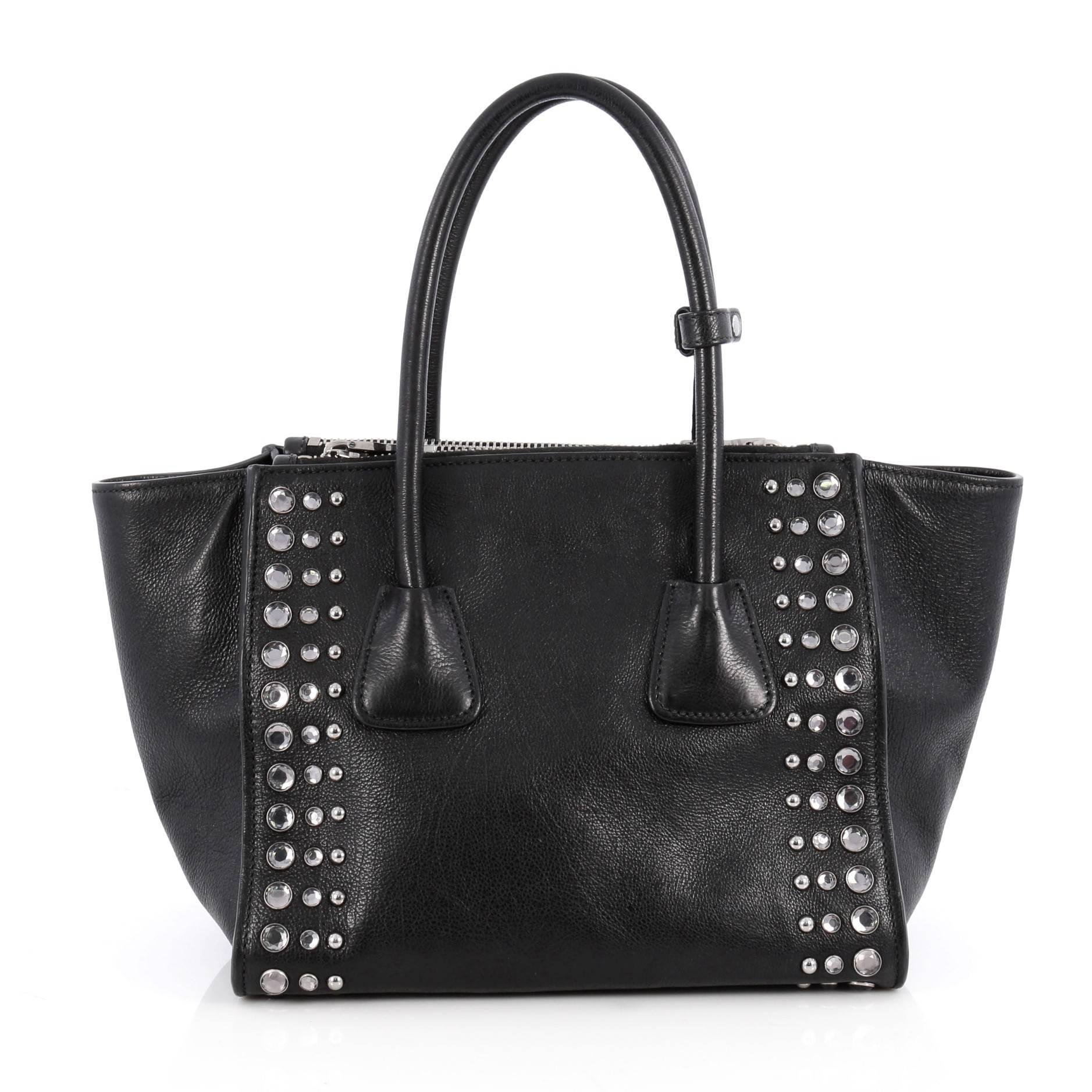  Prada Twin Pocket Tote Studded Glace Calf Small In Good Condition In NY, NY