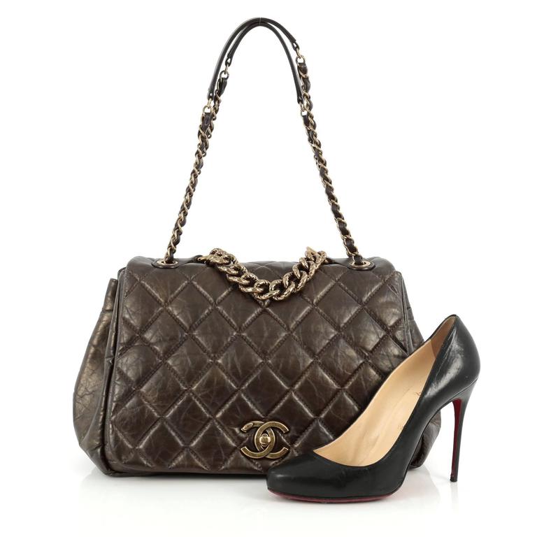 Chanel Pondichery Flap Bag Quilted Aged Calfskin Large at 1stDibs