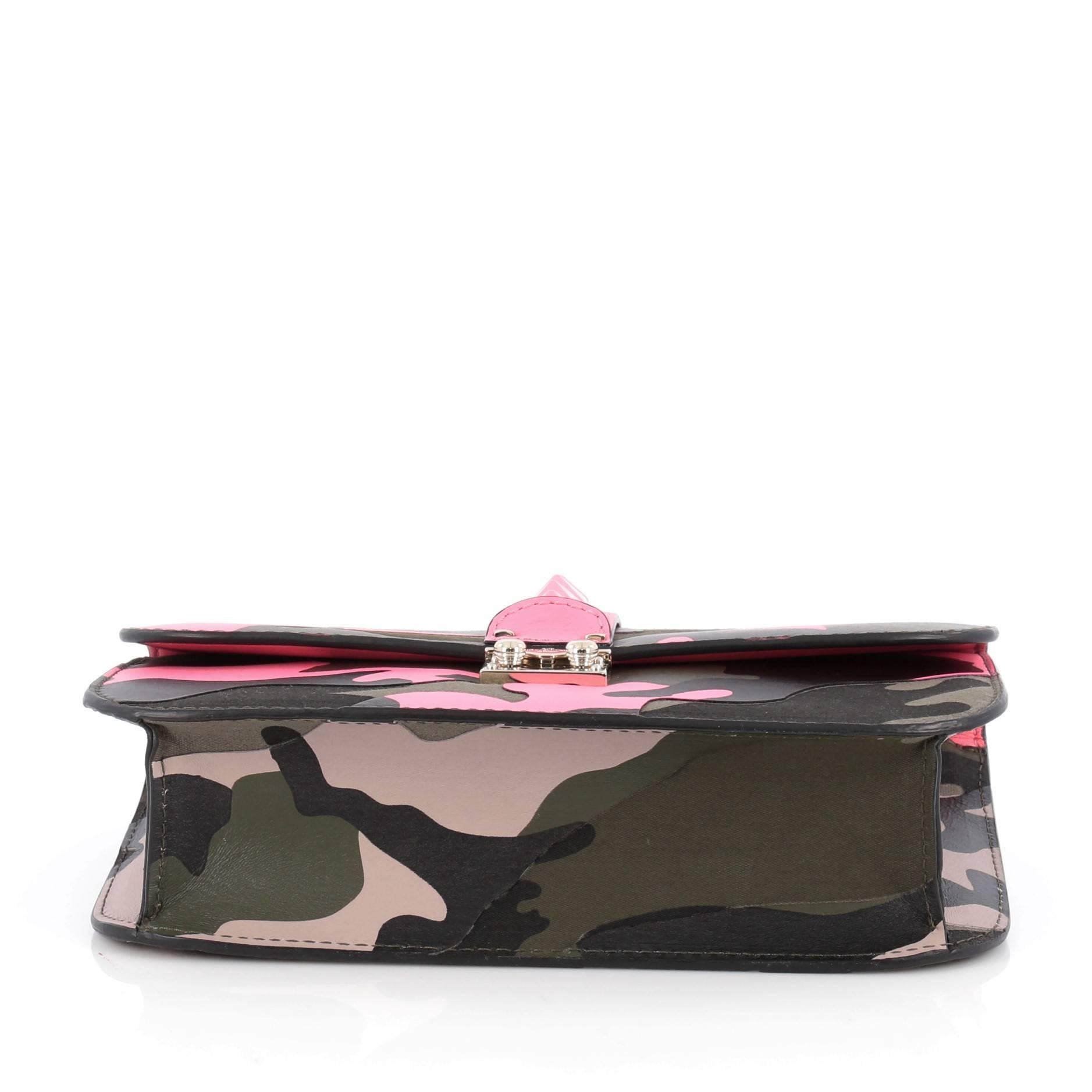 Women's or Men's Valentino Glam Lock Shoulder Bag Camo Leather and Canvas Medium