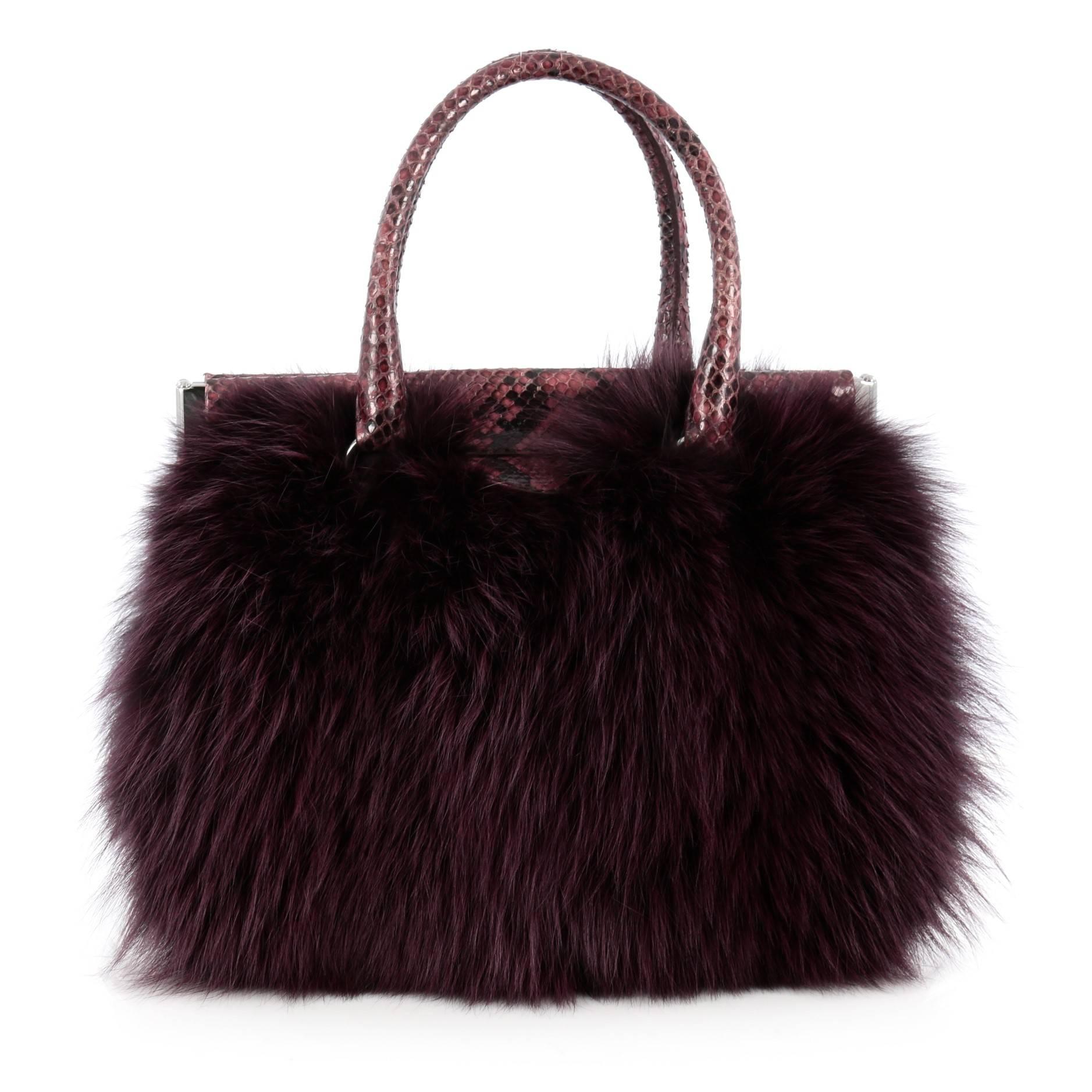 Prada Frame Satchel Fuchs Pelz und Python Medium im Zustand „Gut“ in NY, NY