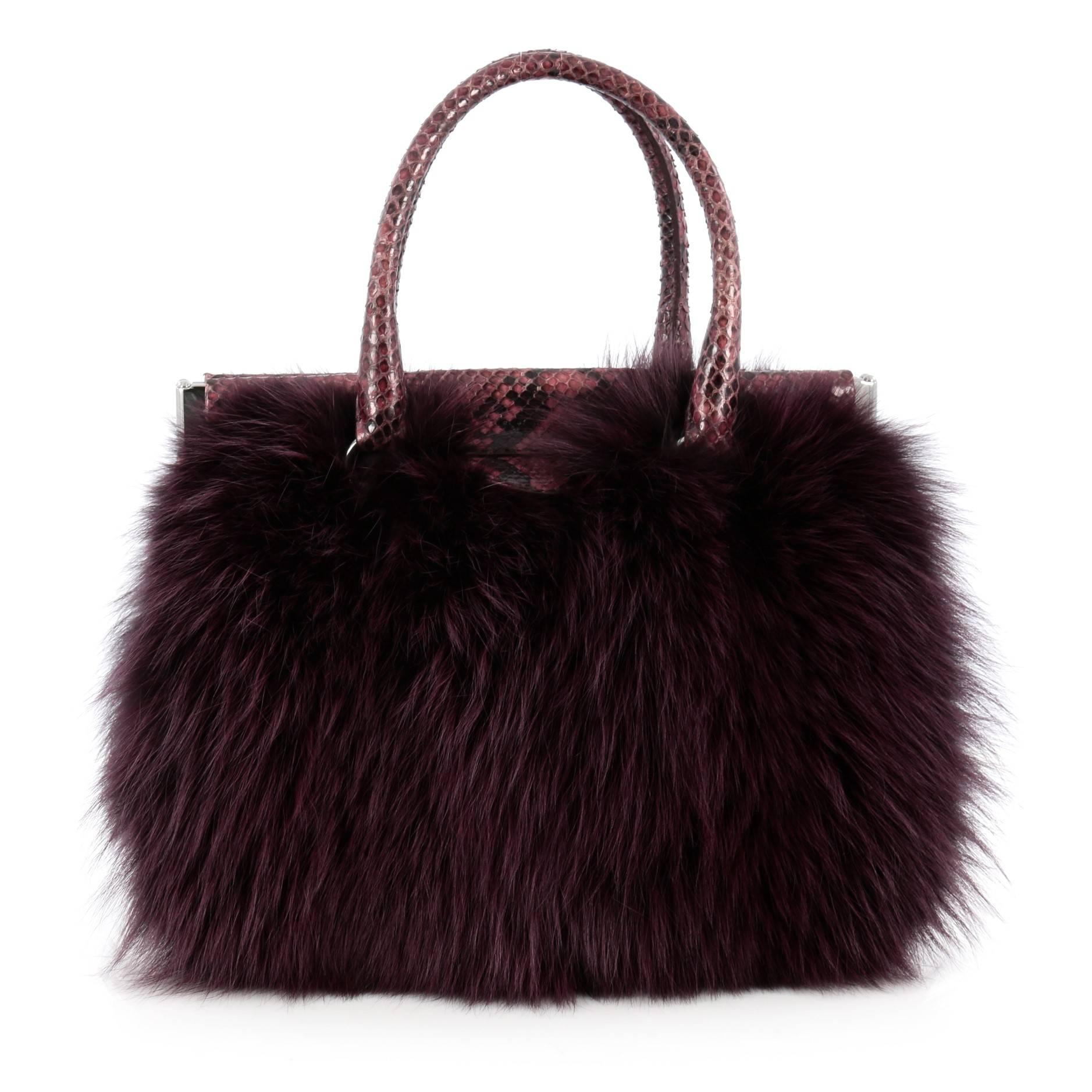 Prada Frame Satchel Fox Fur and Python Medium In Good Condition In NY, NY