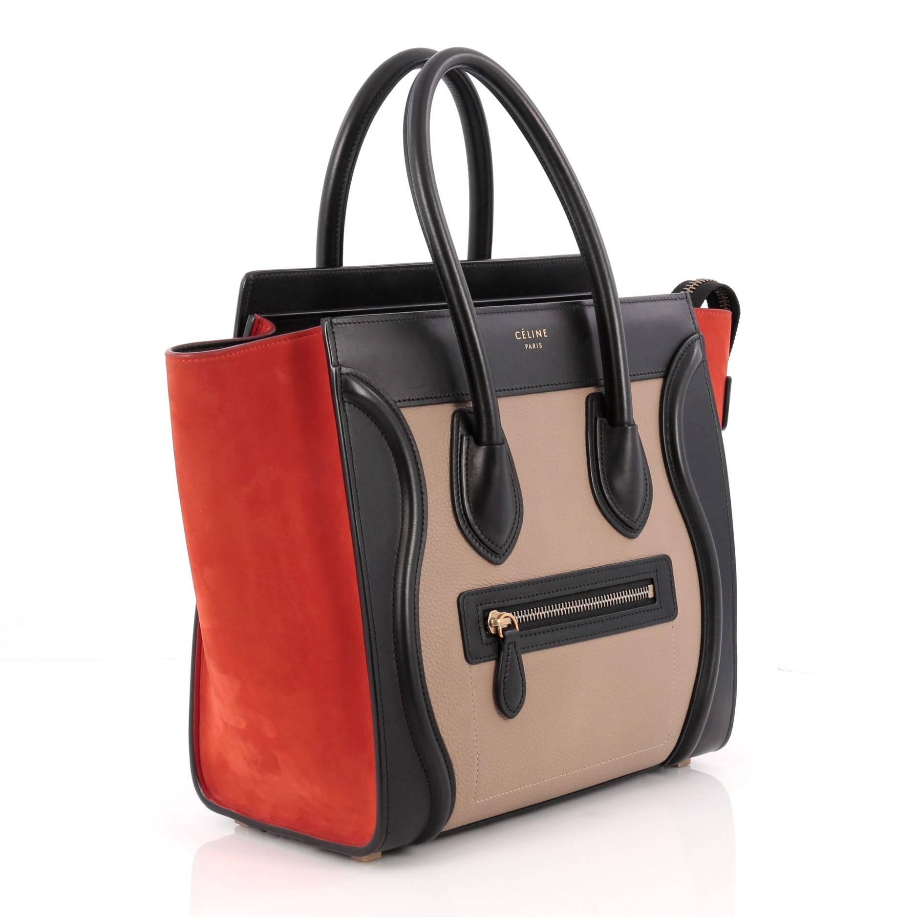 Black Celine Tricolor Luggage Handbag Leather Micro