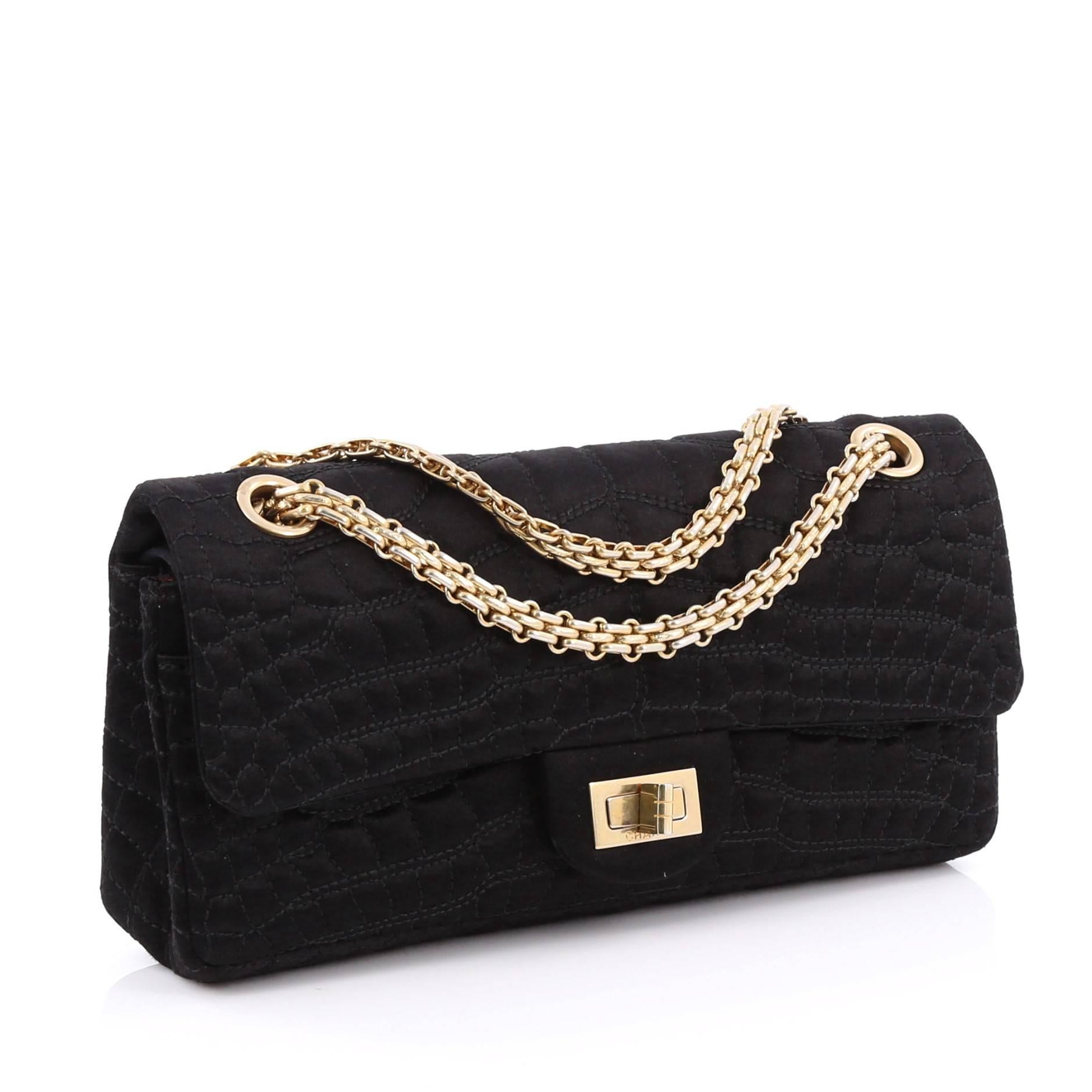 Black Chanel Reissue 2.55 Handbag Crocodile Quilted Satin 225