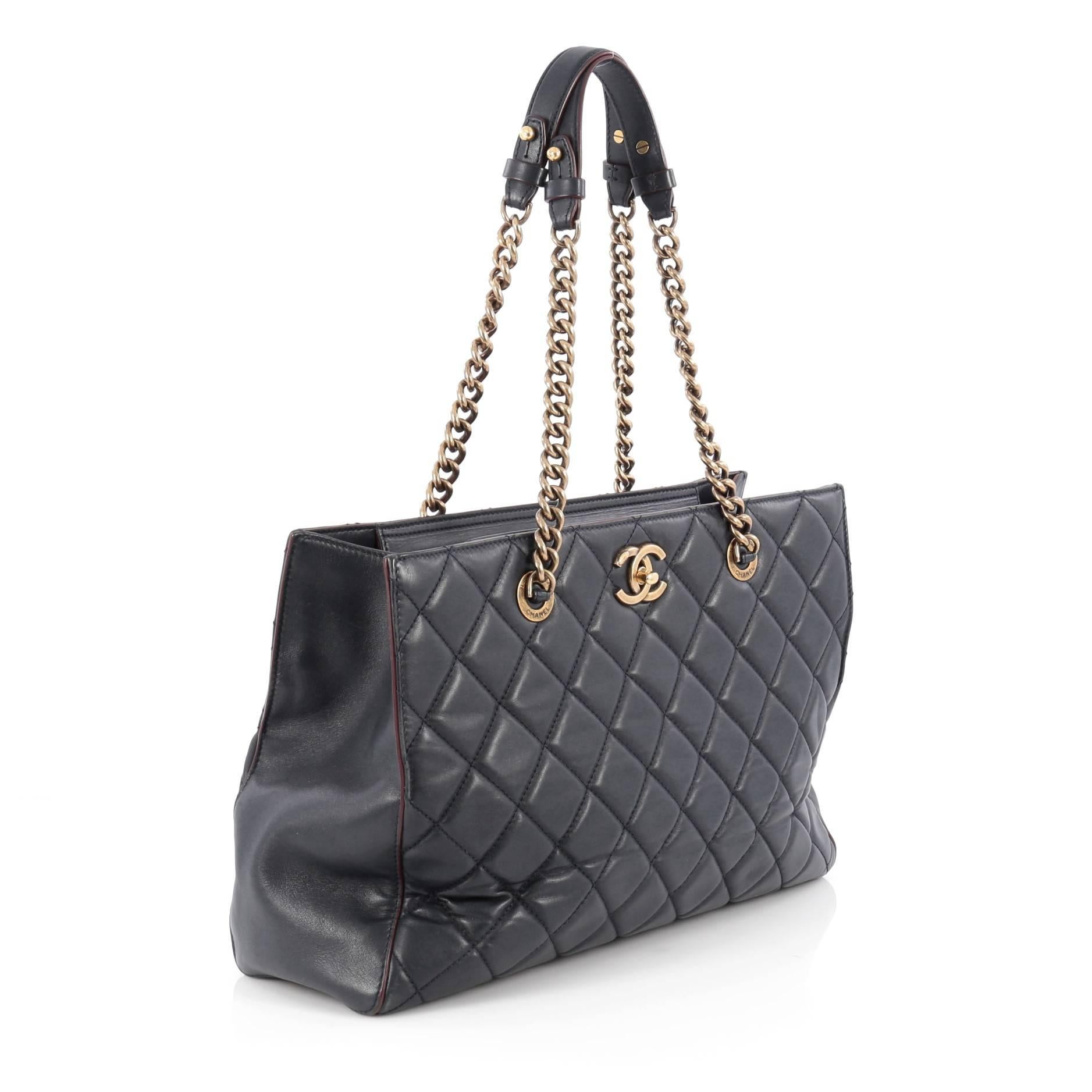 Black Chanel Perfect Edge Tote Quilted Leather Large