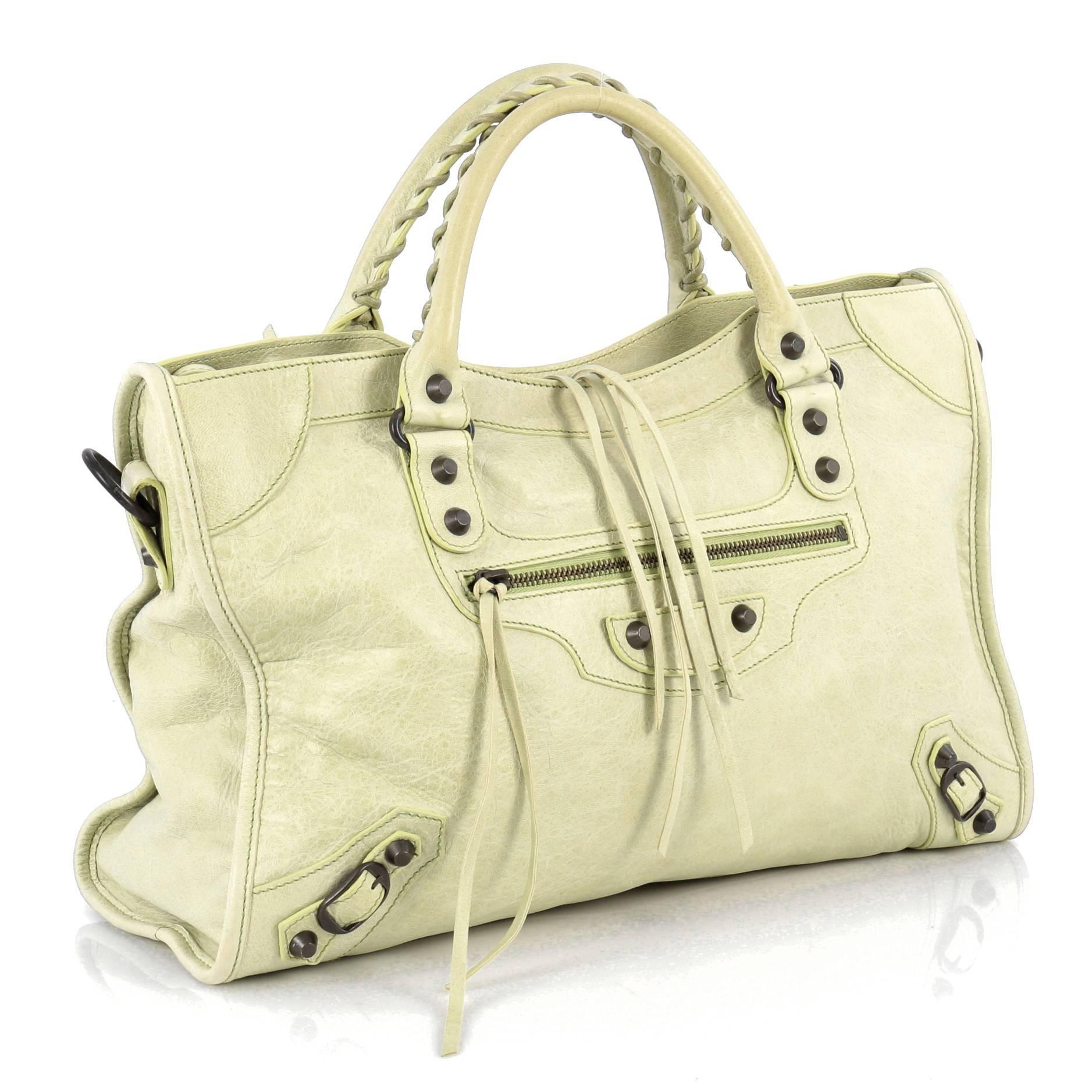 Beige Balenciaga City Classic Studs Handbag Leather Medium
