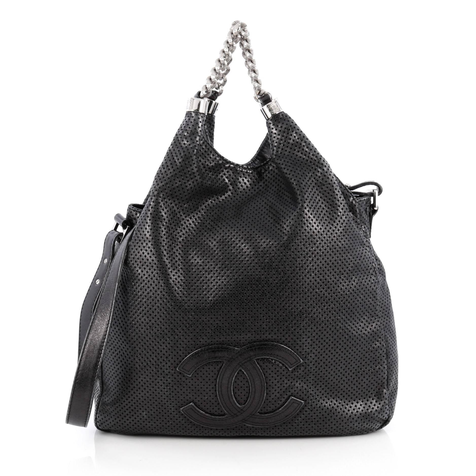 Black Chanel Rodeo Drive Hobo Perforated Leather Large