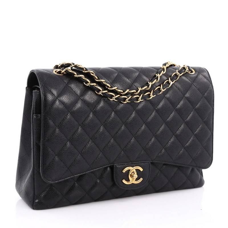 Black Chanel Classic Double Flap Bag Quilted Caviar Maxi