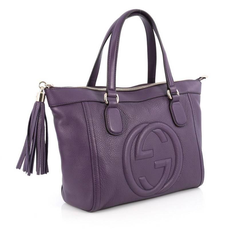 Gray Gucci Soho Zip Tote Leather Small