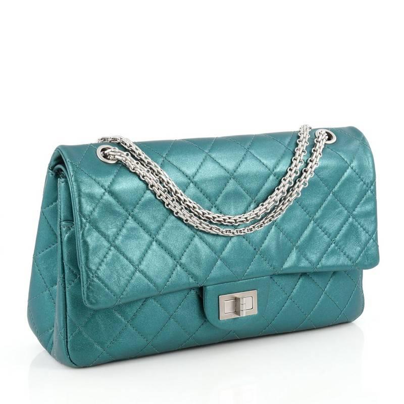 Blue Chanel Reissue 2.55 Handbag Metallic Quilted Aged Calfskin 227