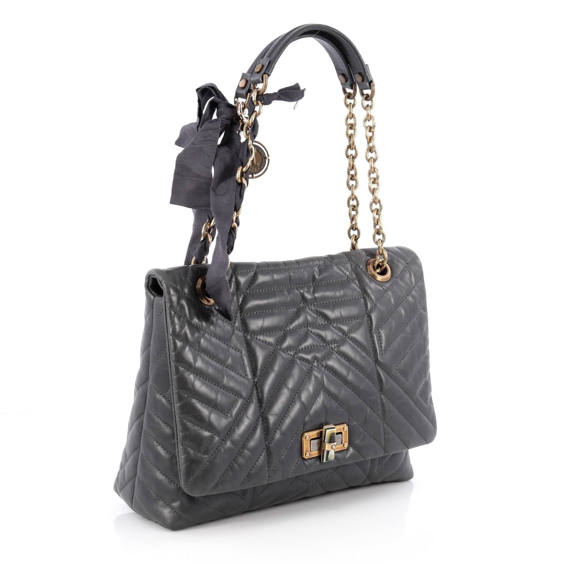 Black Lanvin Happy Shoulder Bag Quilte