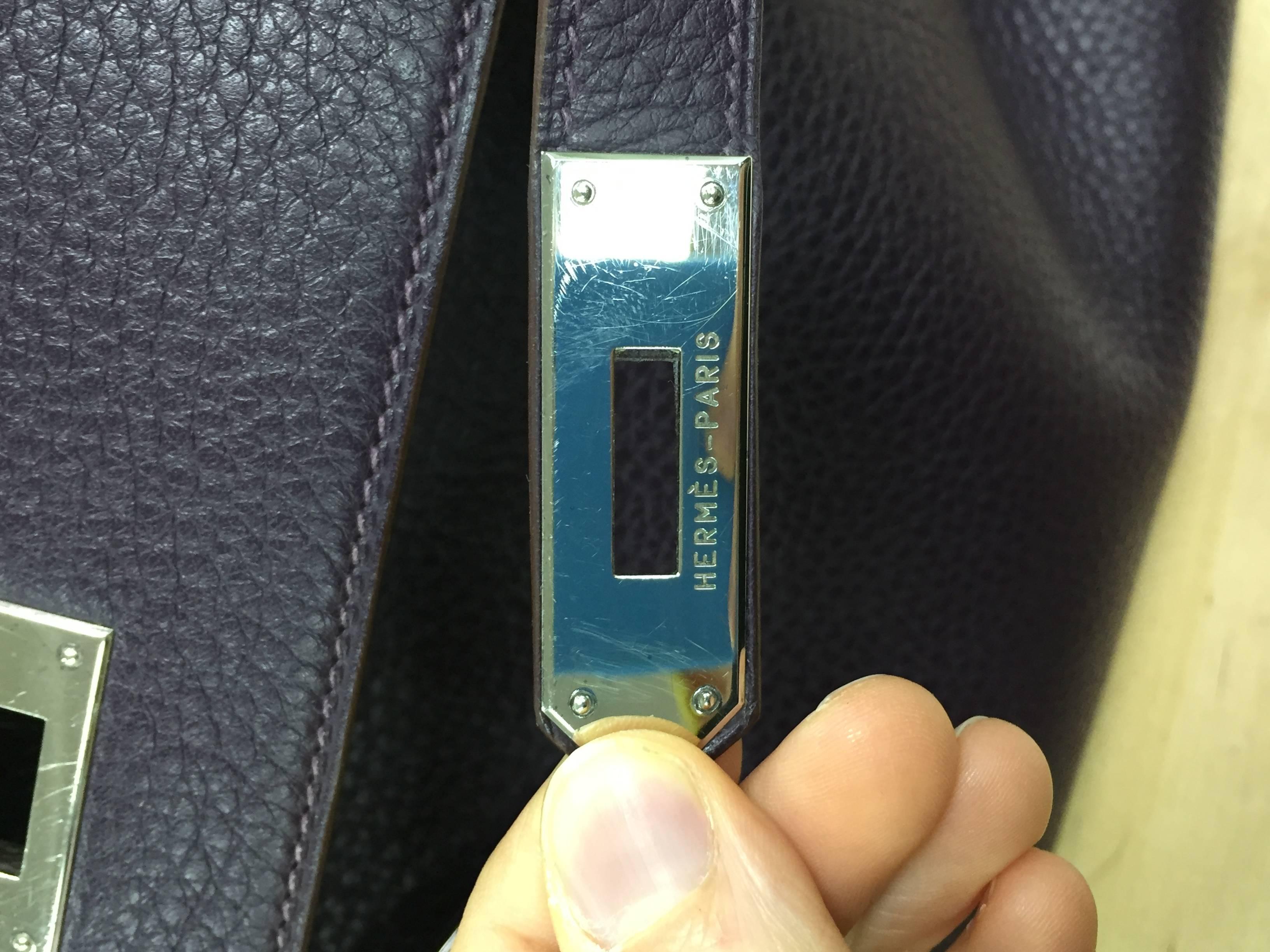 Hermes Kelly Handbag Raisin Clemence with Palladium Hardware 32 2