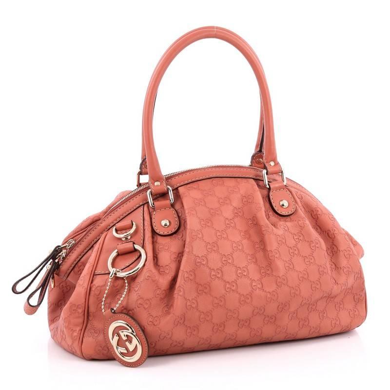 Orange Gucci Sukey Convertible Boston Bag Guccissima Leather