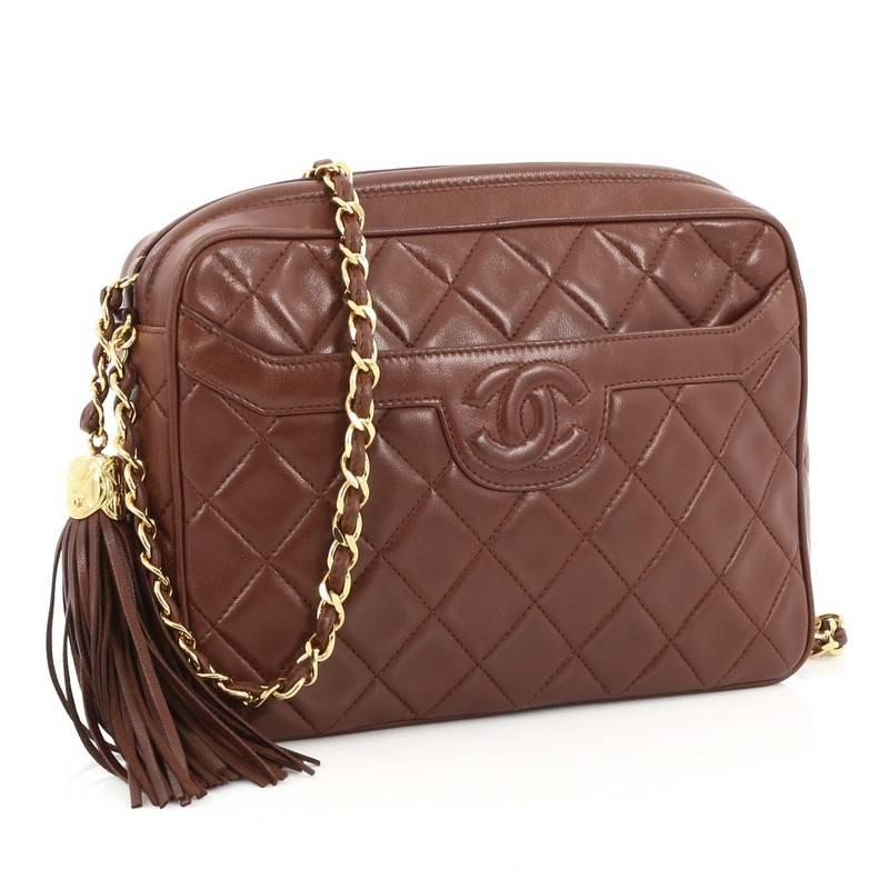 Brown Chanel Vintage Camera Tassel Bag Quilted Leather Medium