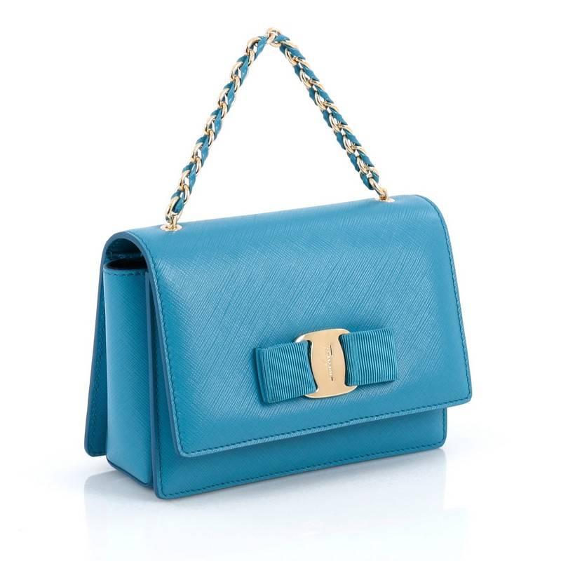 Blue Salvatore Ferragamo Ginny Convertible Shoulder Bag Saffiano Leather Mini