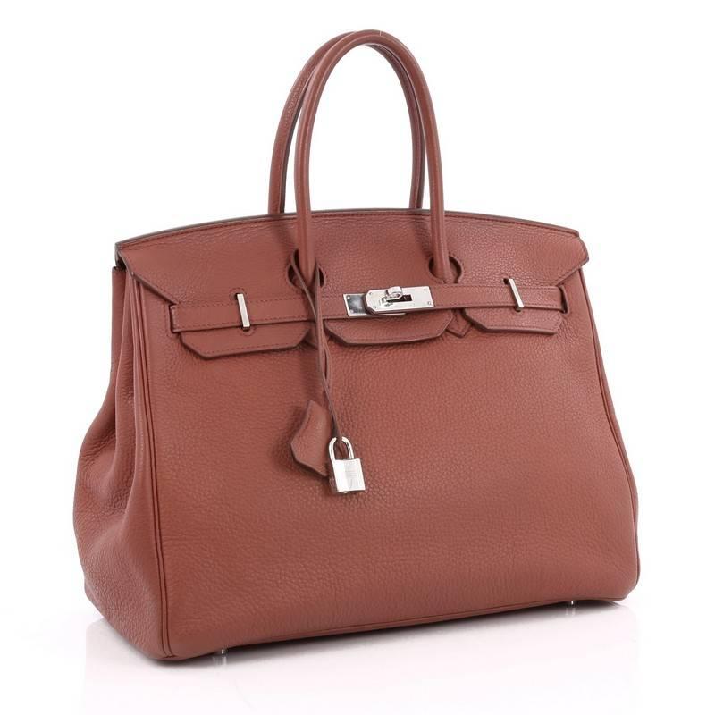 Brown Hermes Sienne Togo with Palladium Hardware 35 Birkin Handbag 