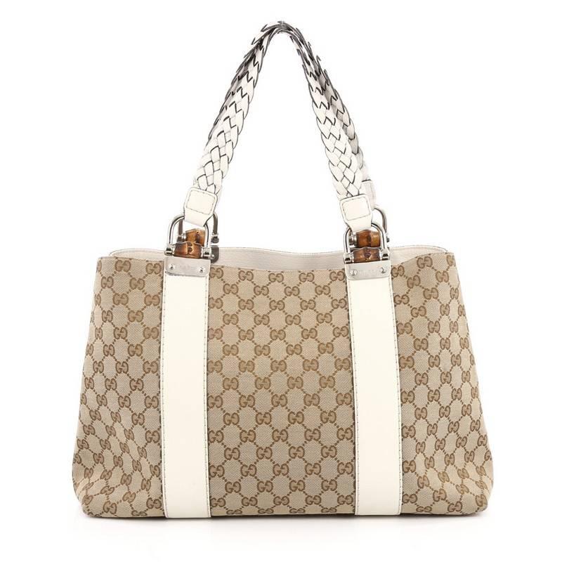 Gucci Bamboo Bar Tote GG Canvas Medium In Good Condition In NY, NY