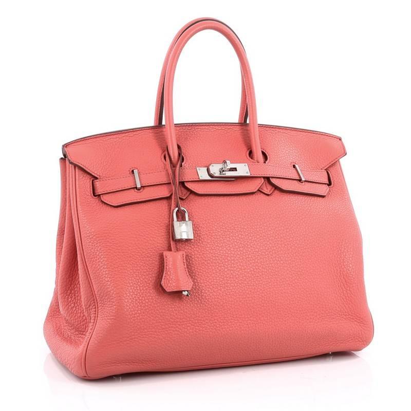 Orange Hermes Birkin Handbag Bougainvillea Clemence with Palladium Hardware 35