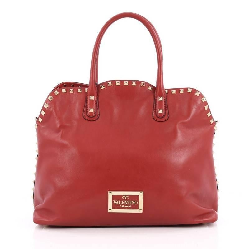 Pink Valentino Rockstud Convertible Dome Satchel Leather