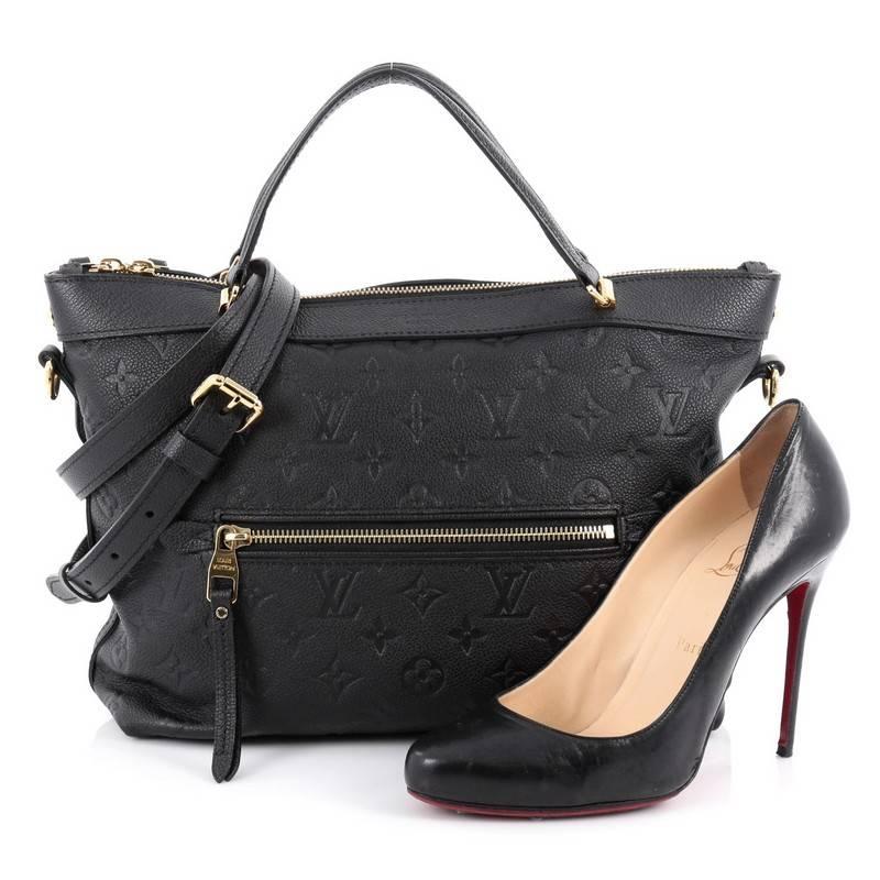 This authentic Louis Vuitton Bastille Bag Monogram Empreinte Leather PM is luxurious and sophisticated perfect for everyday use. Crafted in black monogram empreinte leather, this elegant city tote features dual-leather handles, exterior zip pocket,