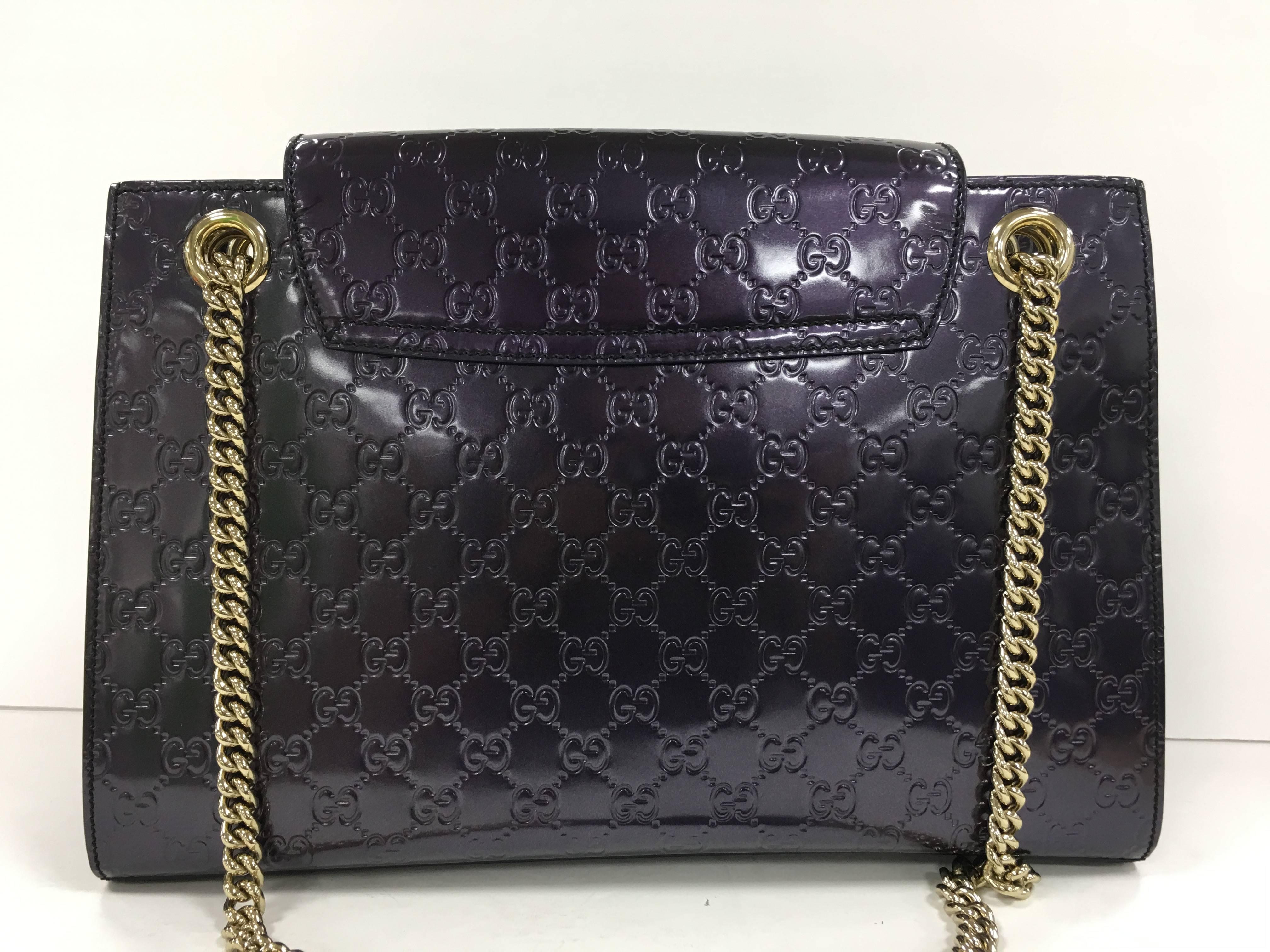 Gucci Emily Chain Flap Shoulder Bag Guccissima Patent Large 4