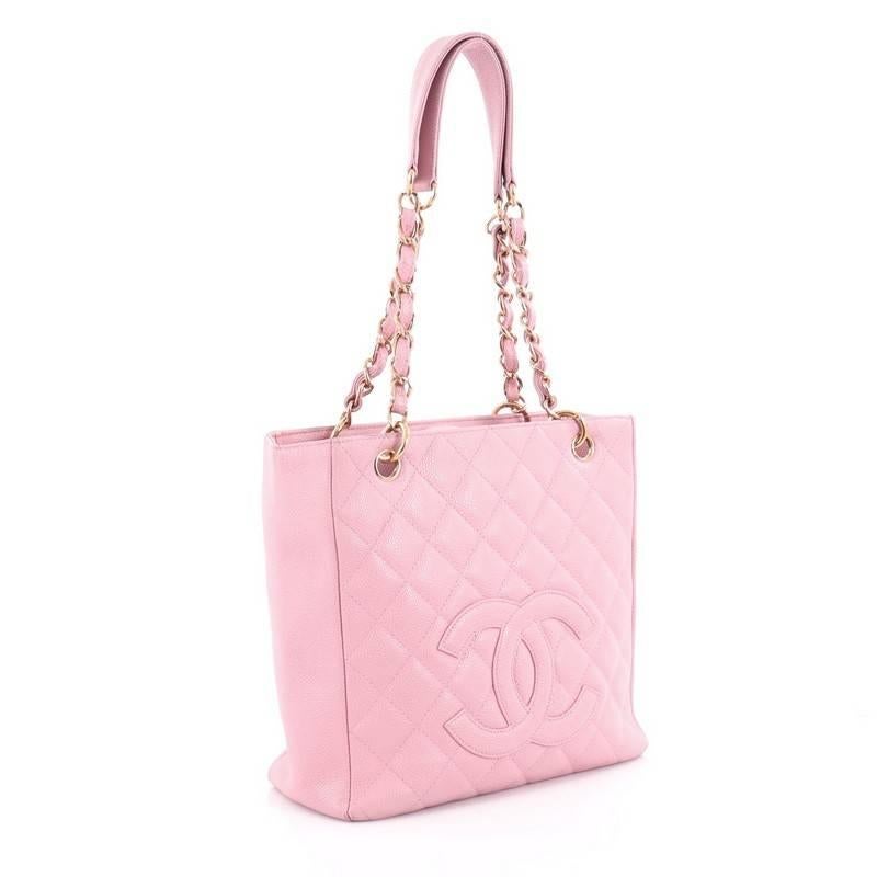 Pink Chanel Petite Shopping Tote Quilted Caviar