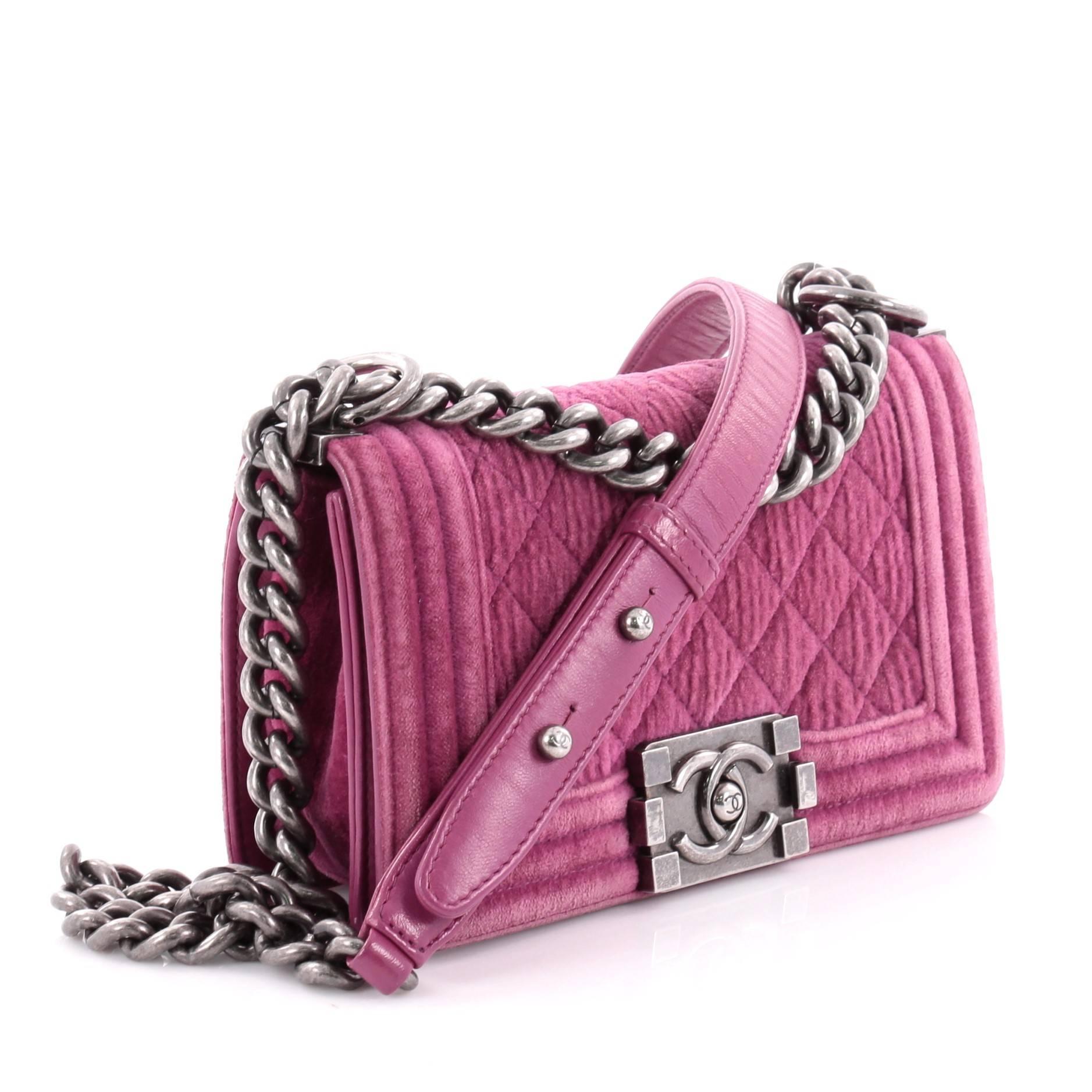 Pink Chanel Boy Flap Bag Quilted Velvet Small