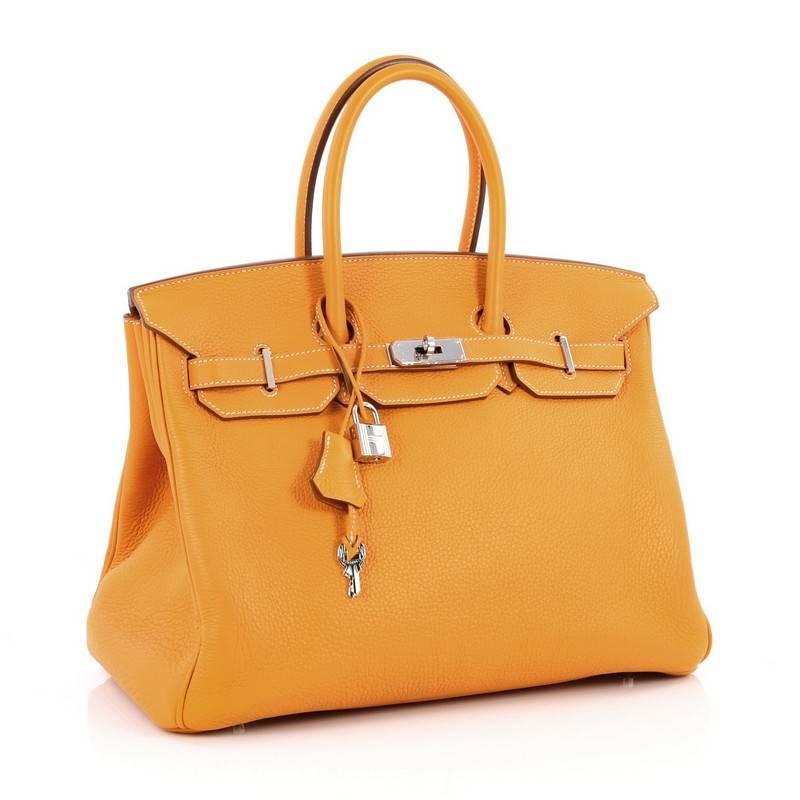 Hermes Birkin Handbag Moutarde Clemence with Palladium Hardware 35 In Good Condition In NY, NY
